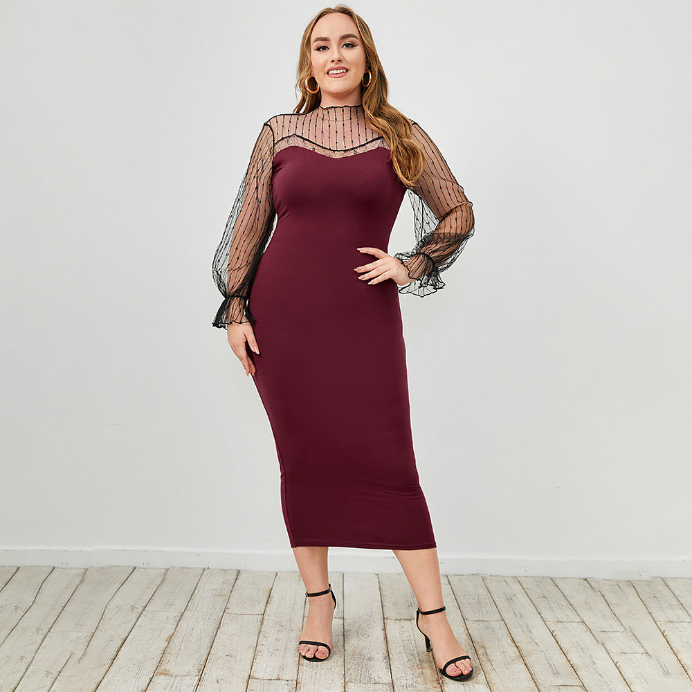 Curvy Illusion Mesh Flounce Cuff Midi ...